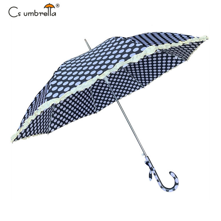 YS-1120 High Quality Innovative Waterproof Custom Printing Automatic Open Straight Bone Parasol Lace Umbrella For Women