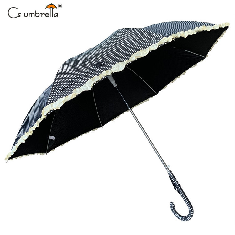 YS-1120 High Quality Innovative Waterproof Custom Printing Automatic Open Straight Bone Parasol Lace Umbrella For Women