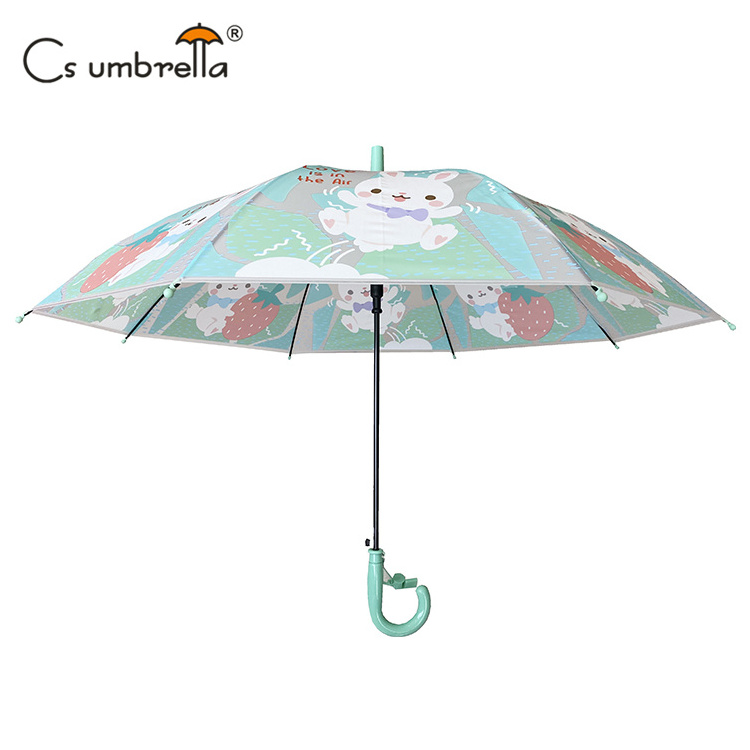 YS-6019 Hot Sell POE Umbrella For Kids Custom Printing Black Metal Frame Auto Open Customized Children Umbrella With Whistle