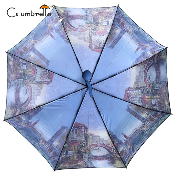 YS-3051 Heat Transfer Printing Foldable Umbrella Custom Printing Design Auto Open Portable Travel 3 Folding Umbrella