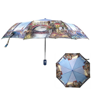 YS-3051 Heat Transfer Printing Foldable Umbrella Custom Printing Design Auto Open Portable Travel 3 Folding Umbrella