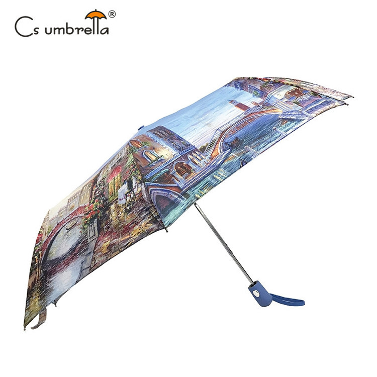 YS-3051 Heat Transfer Printing Foldable Umbrella Custom Printing Design Auto Open Portable Travel 3 Folding Umbrella