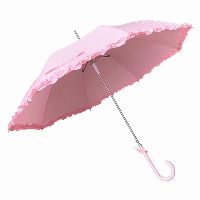 YS-1069 Factory Supply Lovely Umbrella With Ruffle Edge Parasols Auto Open Polka Dots Printing Straight Umbrella For Girl