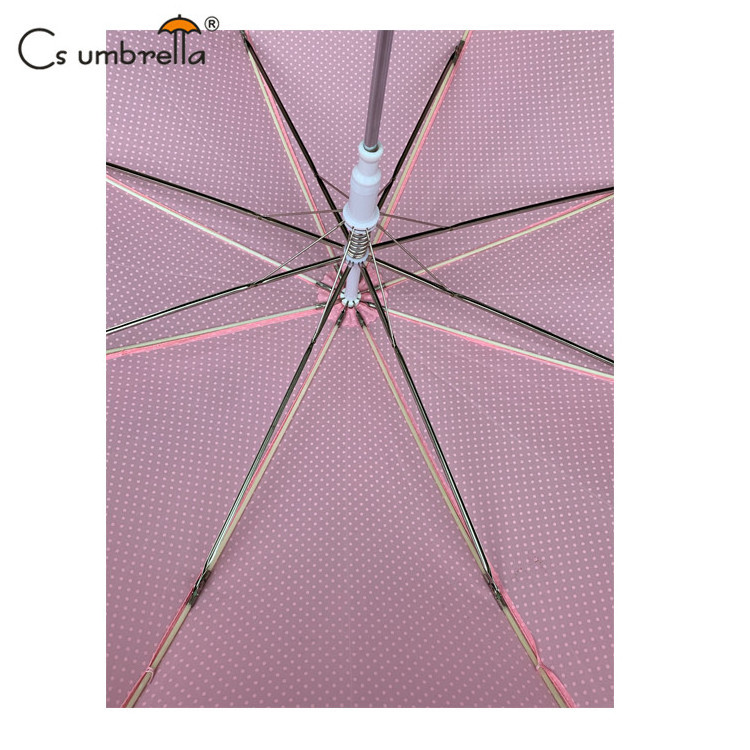 YS-1069 Factory Supply Lovely Umbrella With Ruffle Edge Parasols Auto Open Polka Dots Printing Straight Umbrella For Girl