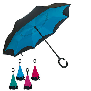 YS-8040 Hot Selling Custom Printing Logo Double Layer C Handle Upside Down Rain Umbrella Windproof Reverse Inverted Umbrella