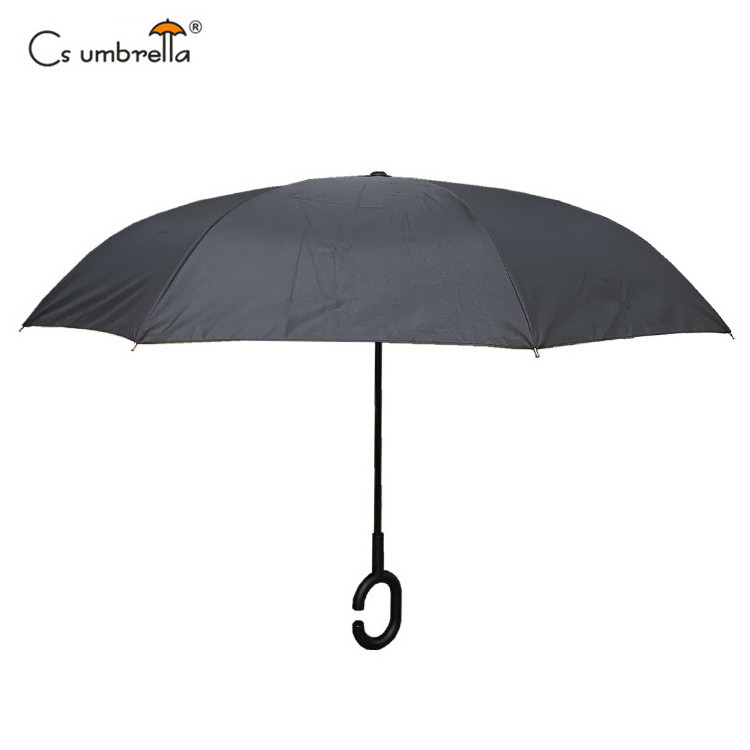 YS-8040 Hot Selling Custom Printing Logo Double Layer C Handle Upside Down Rain Umbrella Windproof Reverse Inverted Umbrella