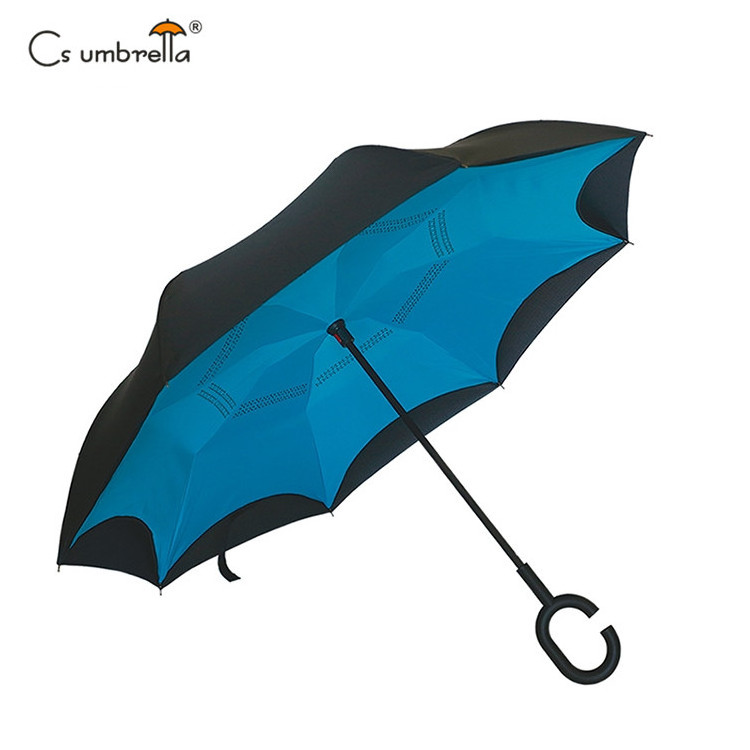 YS-8040 Hot Selling Custom Printing Logo Double Layer C Handle Upside Down Rain Umbrella Windproof Reverse Inverted Umbrella