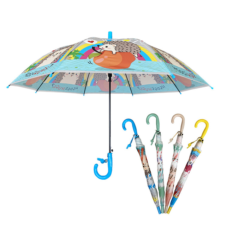 YS-6019 Hot Sell POE Umbrella For Kids Custom Printing Black Metal Frame Auto Open Customized Children Umbrella With Whistle