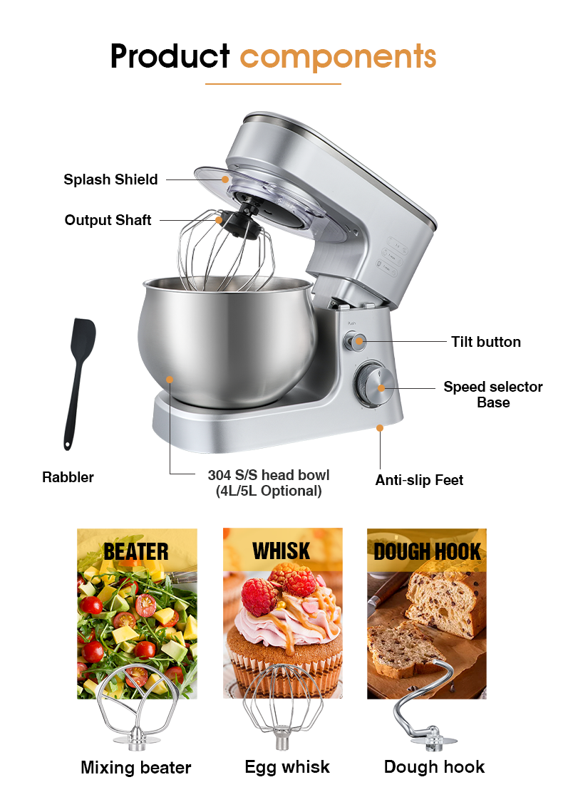 Multifunctional Household 4L 5L 6L 8L 10L 12L Egg Beater Dough Mixer Juicer Blender Commercial Stand Mixer