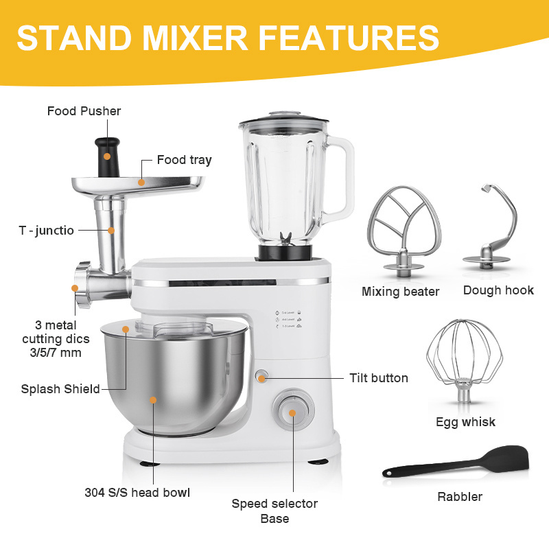 Batidora Multifunction 1500W Electric Kitchen 3 in 1 Food Processors Dough Stand Blender Mixer