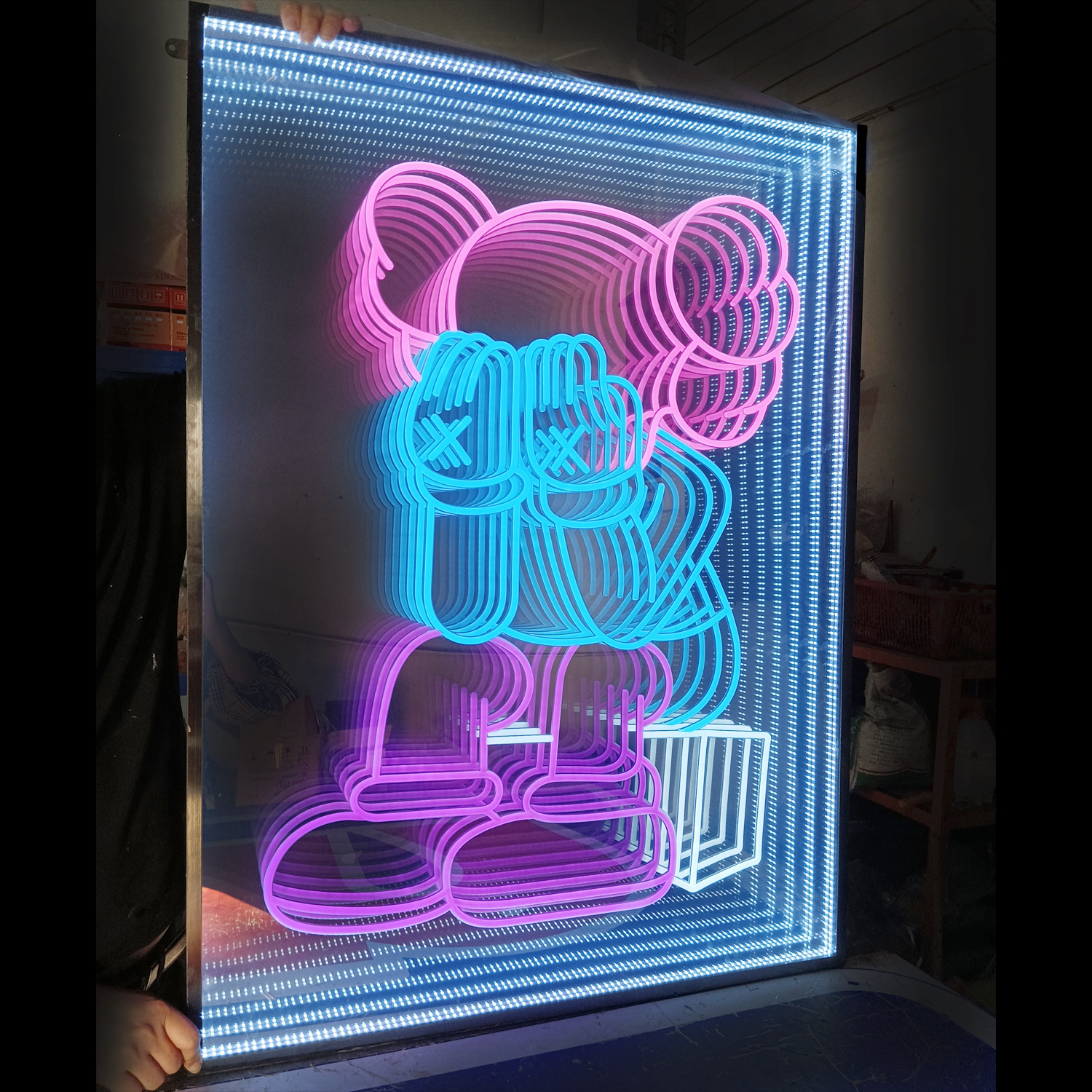 Custom Sign Room Home Decoration Free Design Kaws Neon Sign Thousand Layer Mirror Infinite Mirror Abyss Mirror Advertising Sign