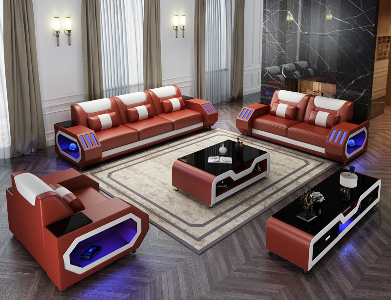 LED Smart Sofa Sofa Living Room Luxury Furniture Full Set of Couches Decor Home Leather 7 Seater Sofa Set Bedroom Sets Modern