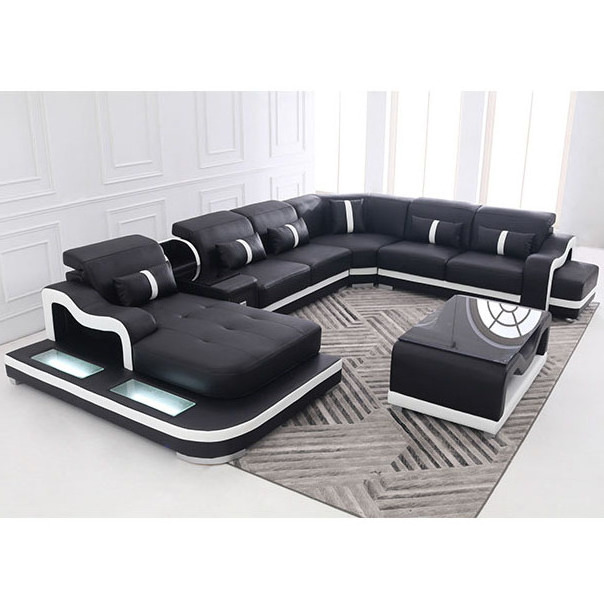 Customized Leather Furniture Sofa LED Light Modern USB Music Player Sofas Set Furniture Multi-functional Sofas Sectionals 1 Set