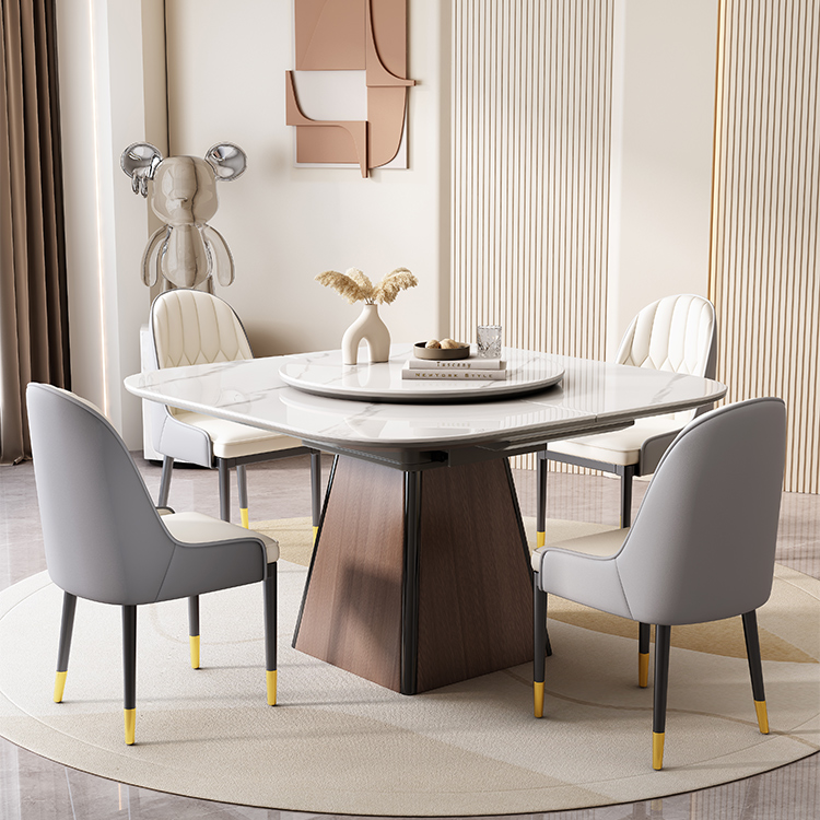 8 Seat Modern Leisure Dining Room Furniture Round Dining Table Set With Marble Rotating Center turntable round dining table