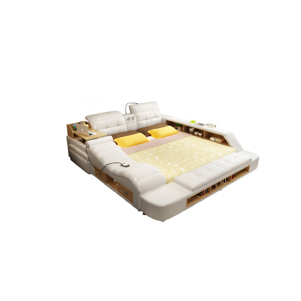 Modern King-Size Storage Leather Bed with Adjustable & Massage Features Multi-functional Wood Frame Bed Frames for Home Use