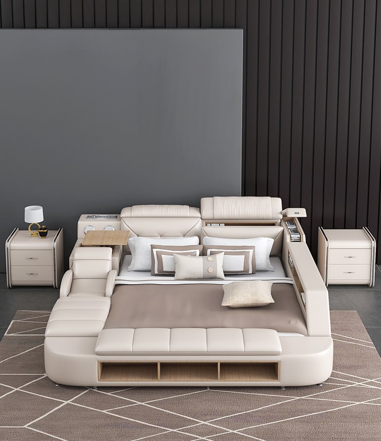 Modern Massage Leather Bed Frame Multi-functional King Size Beds Bedroom Furniture Sets With Audio