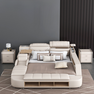 Modern Massage Leather Bed Frame Multi-functional King Size Beds Bedroom Furniture Sets With Audio