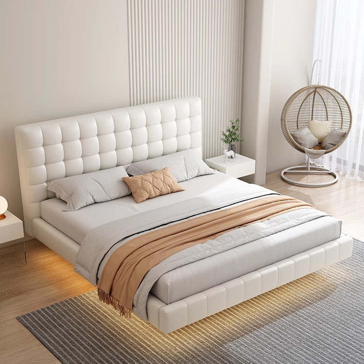 Bedroom Furniture Luxury King Size Floating Bed Fabric Full Size Solid Wood Bed Frame Bedroom Set Modern Italian Hotel Home