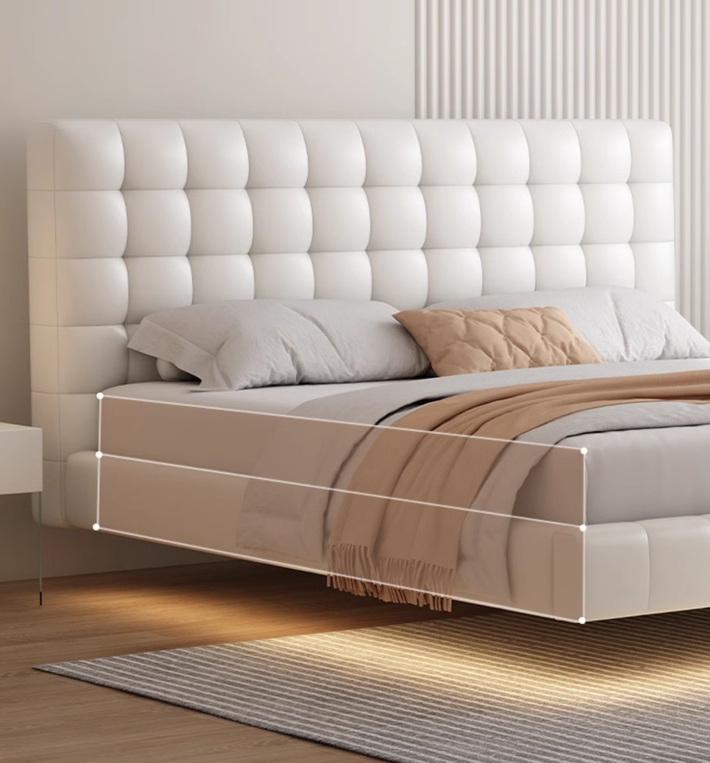 Bedroom Furniture Luxury King Size Floating Bed Fabric Full Size Solid Wood Bed Frame Bedroom Set Modern Italian Hotel Home