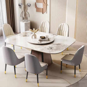 8 Seat Modern Leisure Dining Room Furniture Round Dining Table Set With Marble Rotating Center turntable round dining table