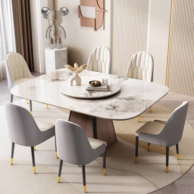 8 Seat Modern Leisure Dining Room Furniture Round Dining Table Set With Marble Rotating Center turntable round dining table BestSuppliers