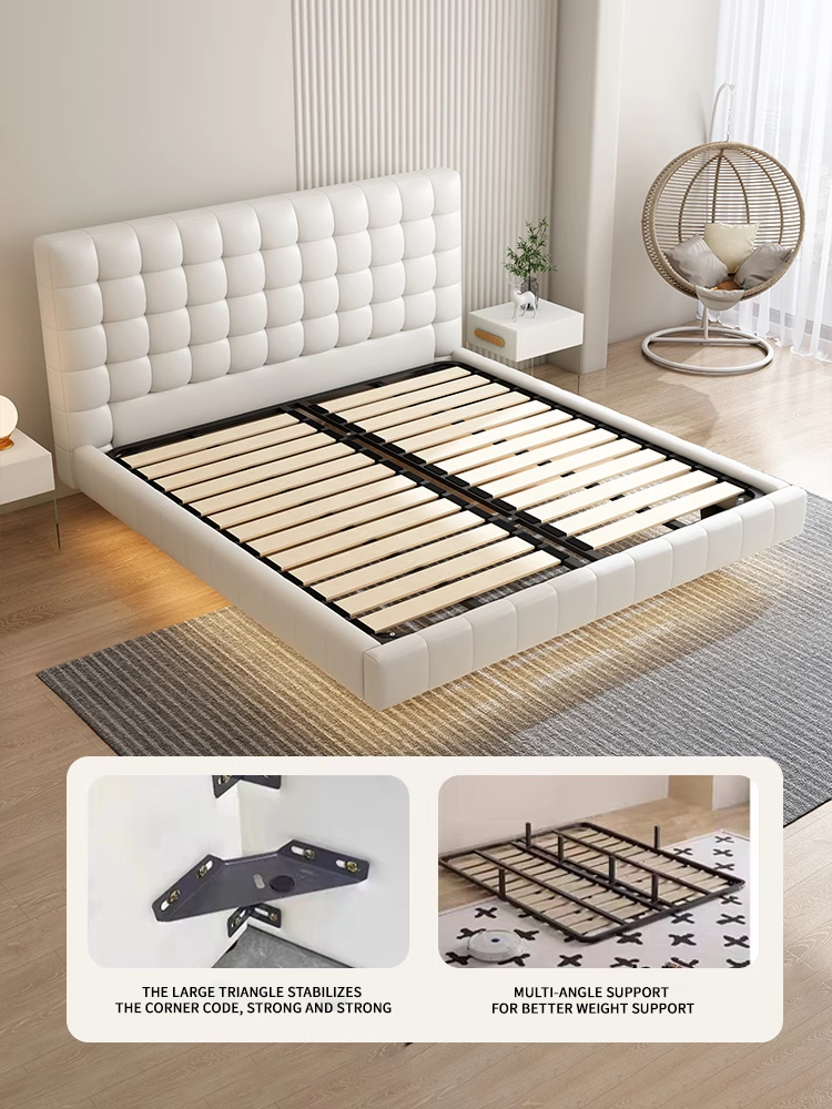 Bedroom Furniture Luxury King Size Floating Bed Fabric Full Size Solid Wood Bed Frame Bedroom Set Modern Italian Hotel Home