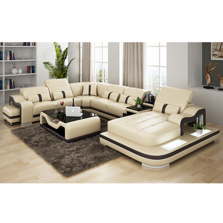 Customized Leather Furniture Sofa LED Light Modern USB Music Player Sofas Set Furniture Multi-functional Sofas Sectionals 1 Set