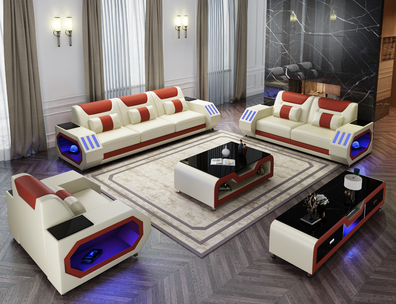 LED Smart Sofa Sofa Living Room Luxury Furniture Full Set of Couches Decor Home Leather 7 Seater Sofa Set Bedroom Sets Modern