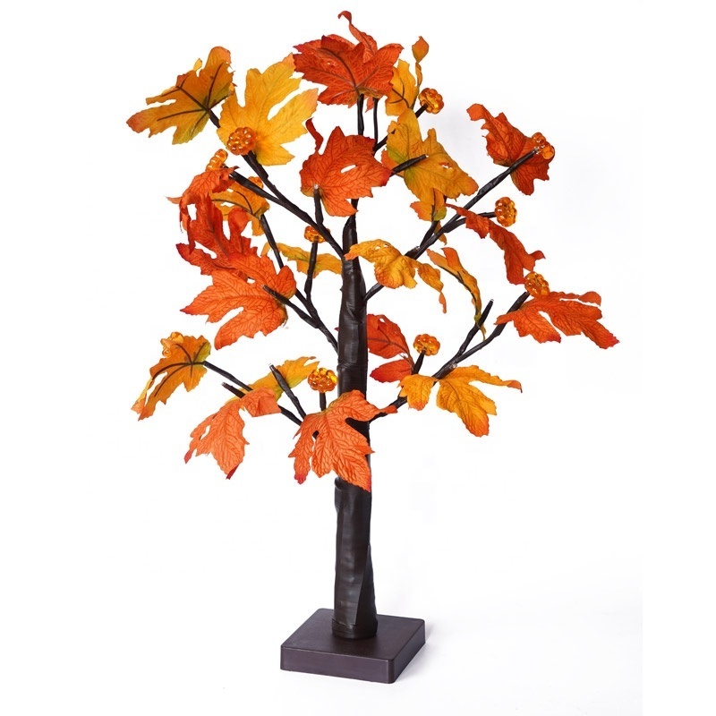 Tabletop artificial orange maple leaf  small tree LED night light for Christmas Thanksgiving Harvest  Festival decorations