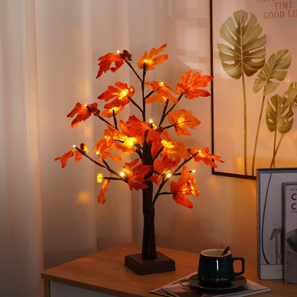 Tabletop artificial orange maple leaf  small tree LED night light for Christmas Thanksgiving Harvest  Festival decorations