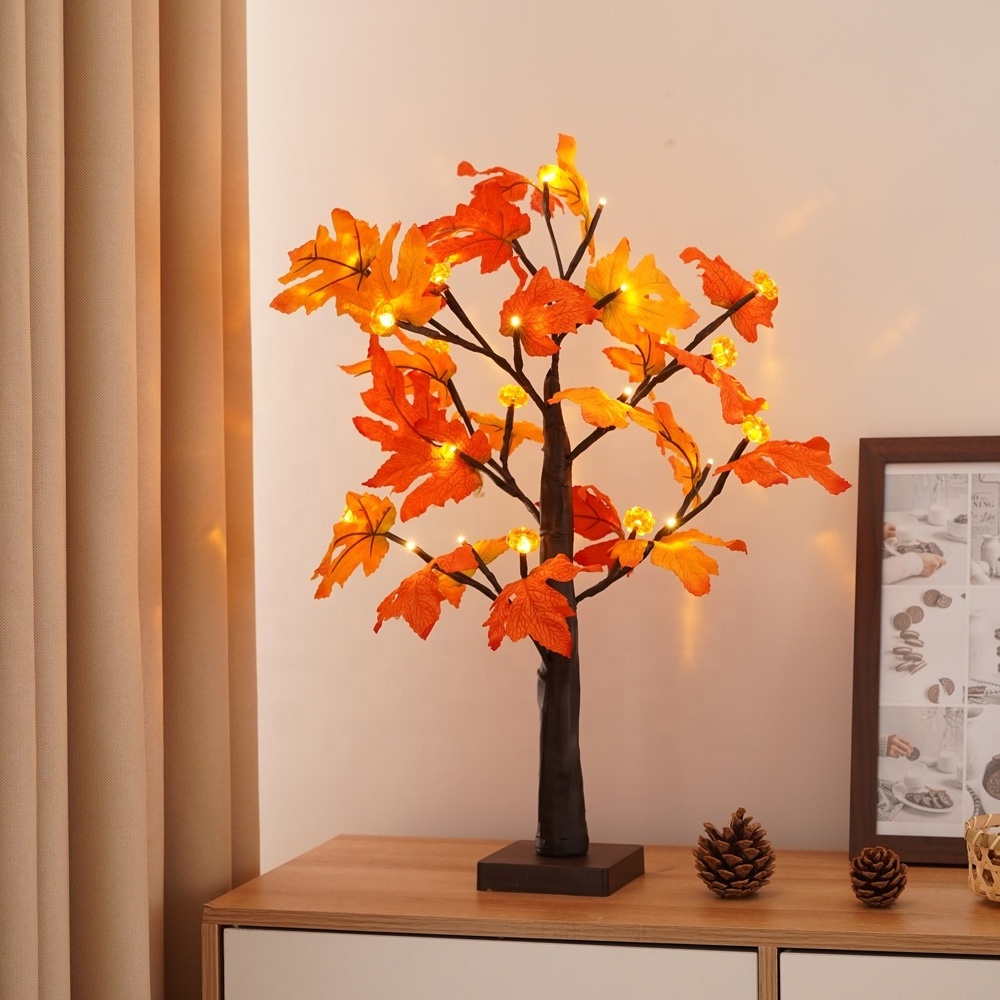 Tabletop artificial orange maple leaf  small tree LED night light for Christmas Thanksgiving Harvest  Festival decorations