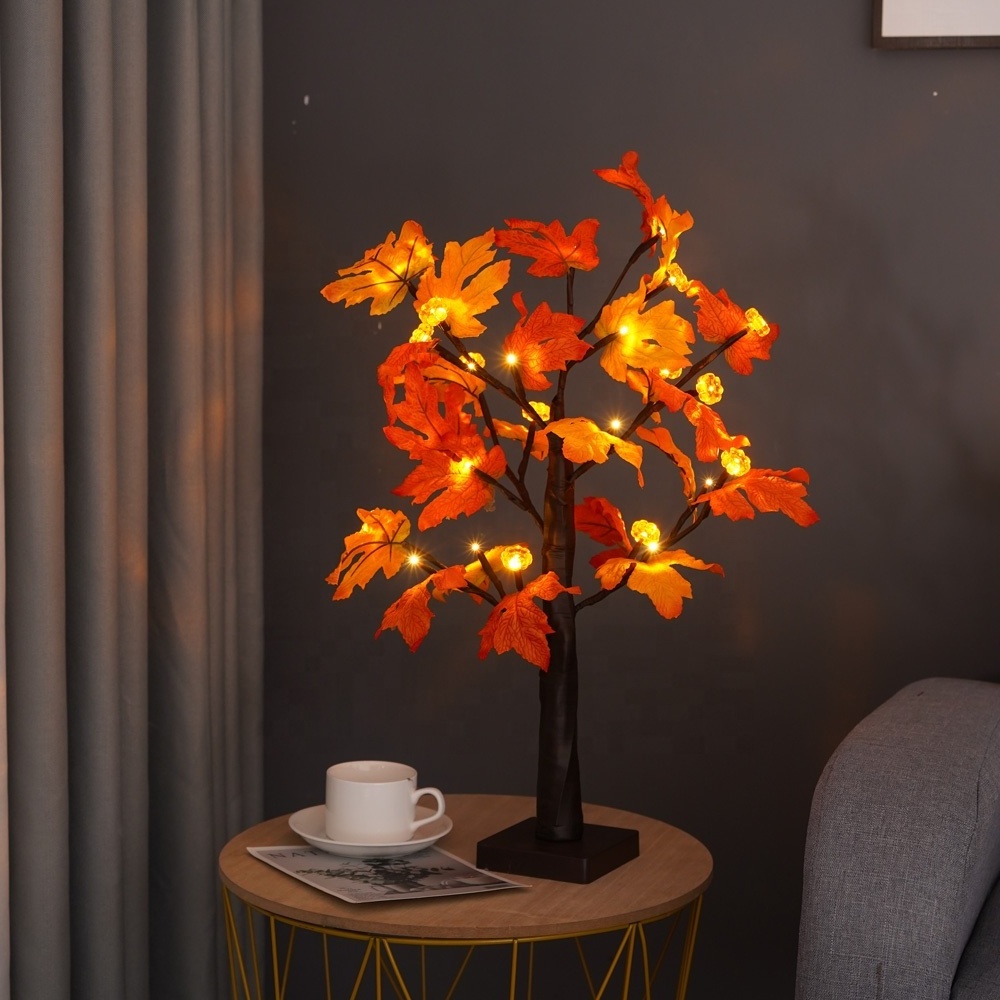 Tabletop artificial orange maple leaf  small tree LED night light for Christmas Thanksgiving Harvest  Festival decorations