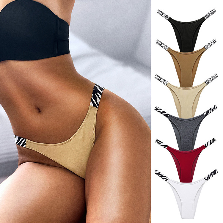 tangas Custom High Waist Womens Thong Panties Comfort Letter Printed Sexy Underwear Seamless Stretch Ladies Black white Thong