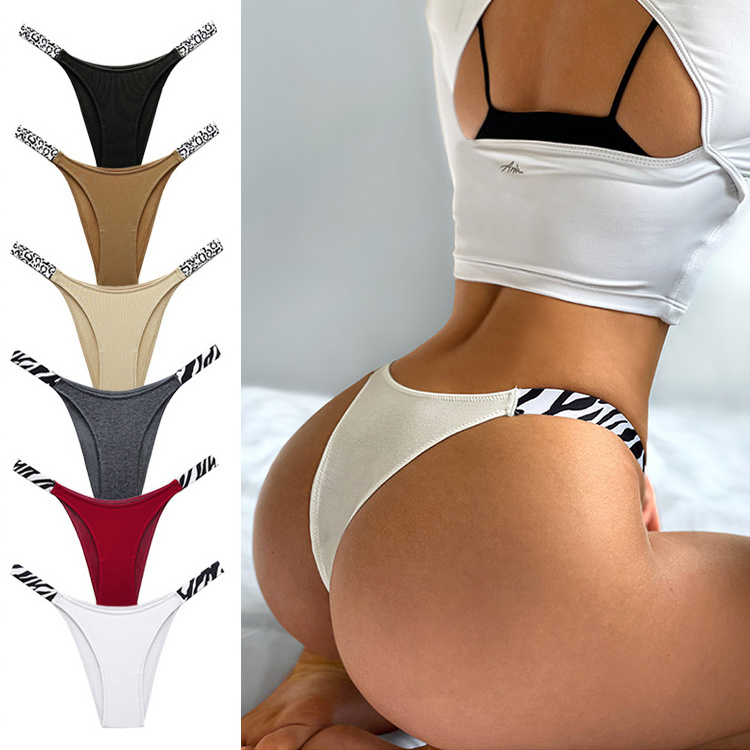 tangas Custom High Waist Womens Thong Panties Comfort Letter Printed Sexy Underwear Seamless Stretch Ladies Black white Thong