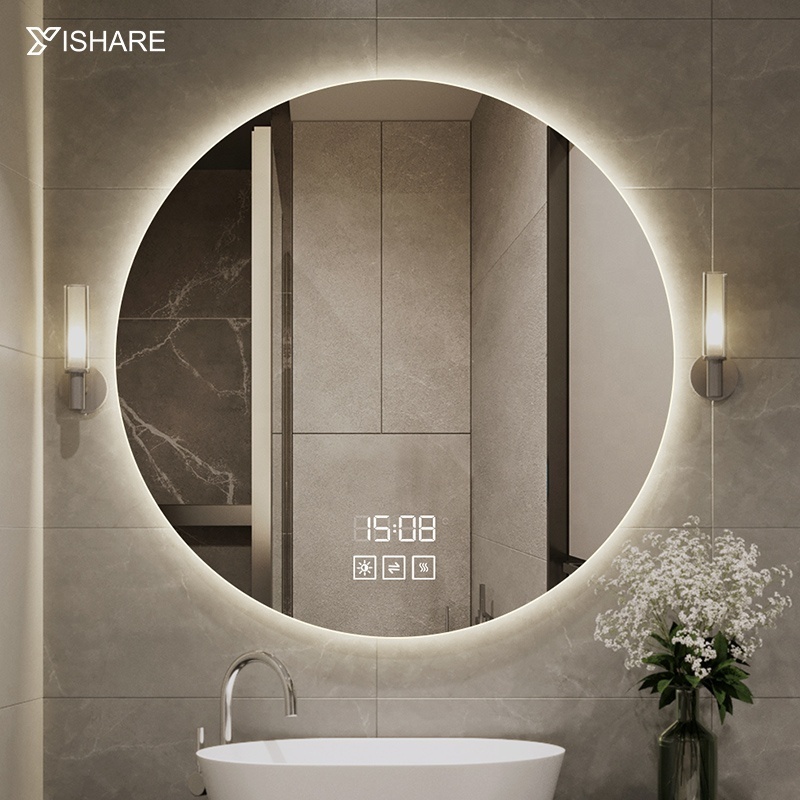 Yishare Factory Direct Sell Hotel Home Decoration Backlit Round Wall Mounted Toilet Mirror Bath Light Smart Led Mirror Bathroom