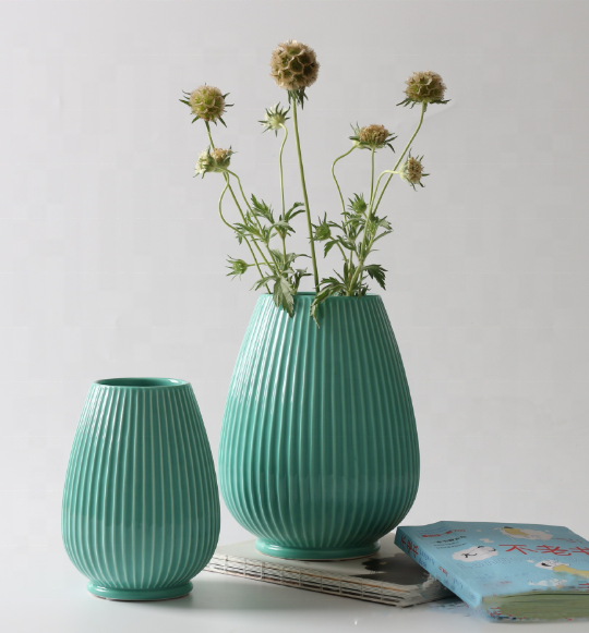 Ceramic Flower Vase for Home Decor Teal Vase for Artificial Flowers Bud Hydroponics Plants Ikebana Arrangement