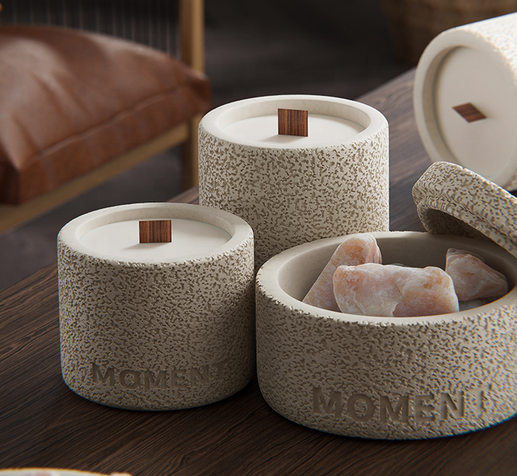 Custom Cylinder Mini Scented Candle Jars Luxury Cement Candle Holder with Lid For Smokeless Fragrance