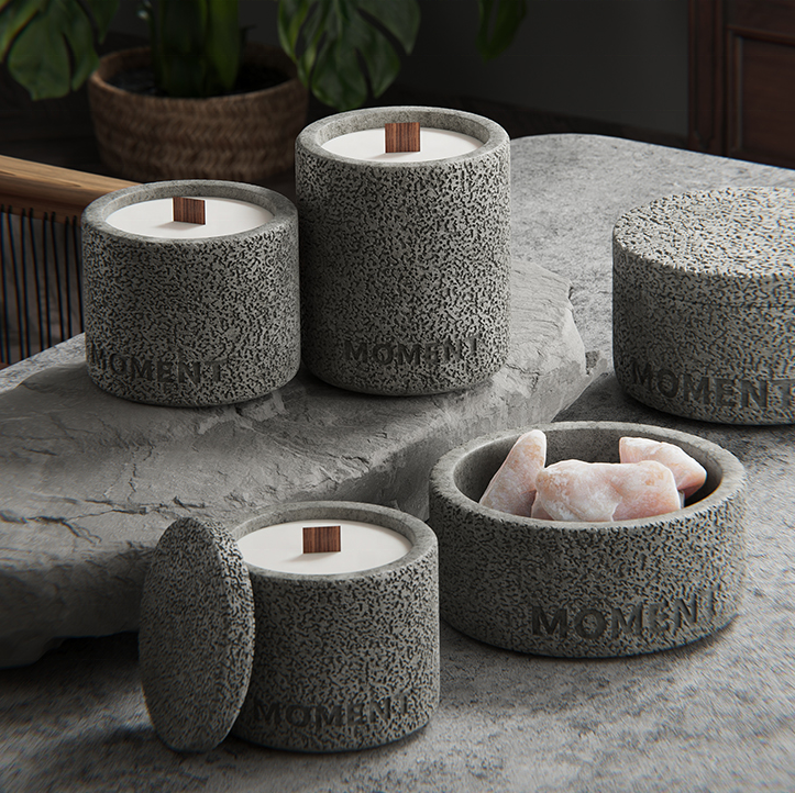 Custom Cylinder Mini Scented Candle Jars Luxury Cement Candle Holder with Lid For Smokeless Fragrance