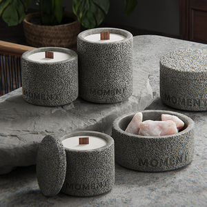 Custom Cylinder Mini Scented Candle Jars Luxury Cement Candle Holder with Lid For Smokeless Fragrance