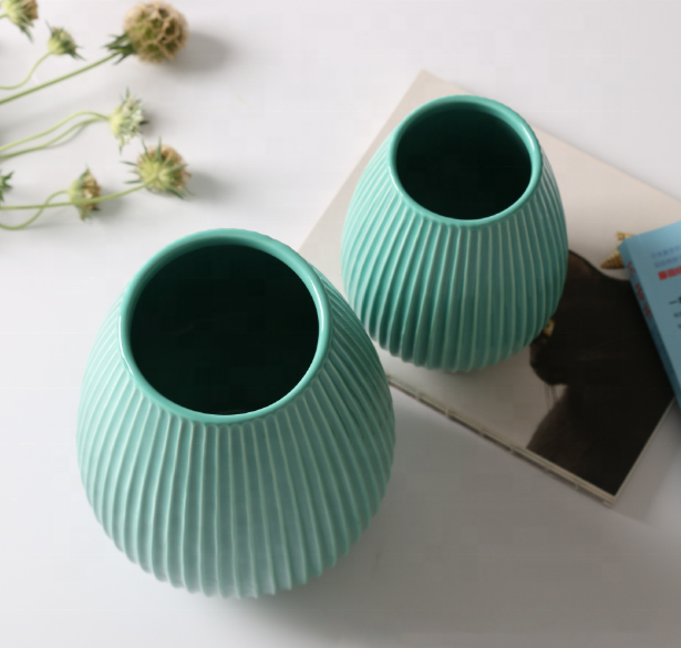 Ceramic Flower Vase for Home Decor Teal Vase for Artificial Flowers Bud Hydroponics Plants Ikebana Arrangement