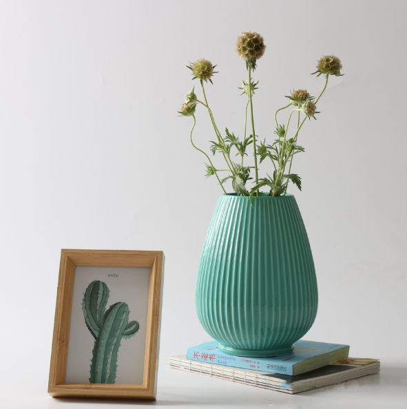 Ceramic Flower Vase for Home Decor Teal Vase for Artificial Flowers Bud Hydroponics Plants Ikebana Arrangement