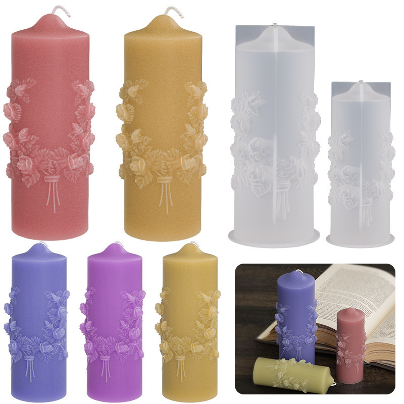 Crystal drop glue rose cylinder decoration silicone mold diy aromatherapy plaster candle drop glue mold