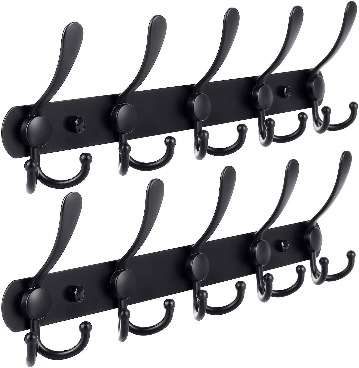 Metal Wall Mounted Coat Rack 5 Tri-Hooks Stainless Steel Towel Shelf for Bathroom Living Room