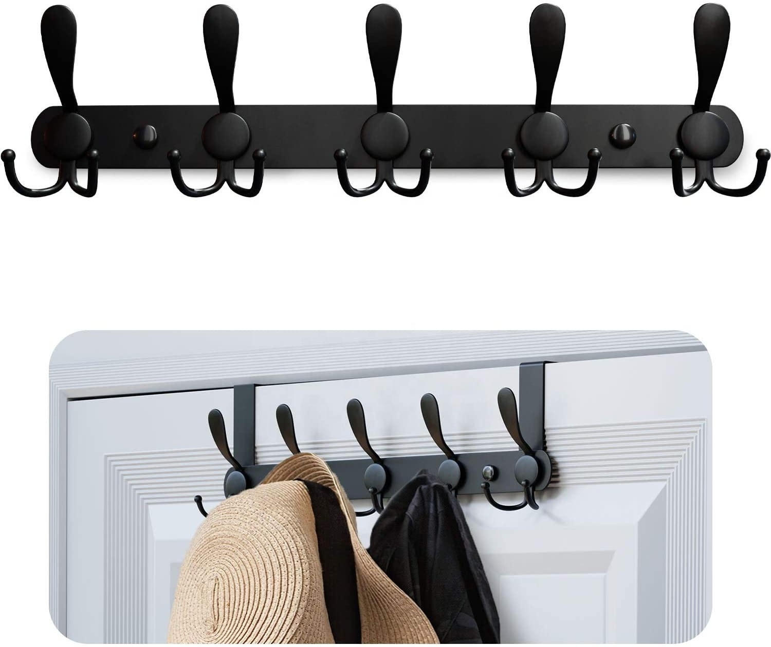 Metal Wall Mounted Coat Rack 5 Tri-Hooks Stainless Steel Towel Shelf for Bathroom Living Room