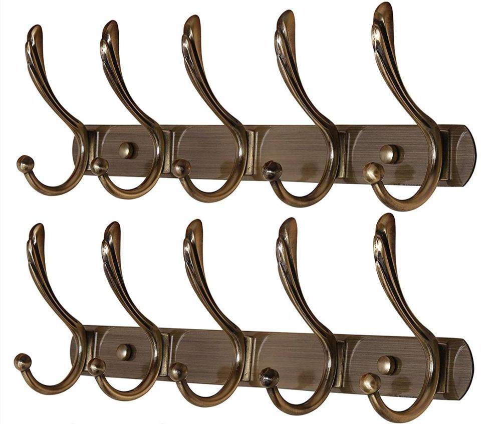 Wall Mounted Coat Rack Black Metal Coat Hooks for Wall 5 Tri Hook Racks Heavy Duty Hook Rail for Hats Towel