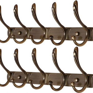 Wall Mounted Coat Rack Black Metal Coat Hooks for Wall 5 Tri Hook Racks Heavy Duty Hook Rail for Hats Towel