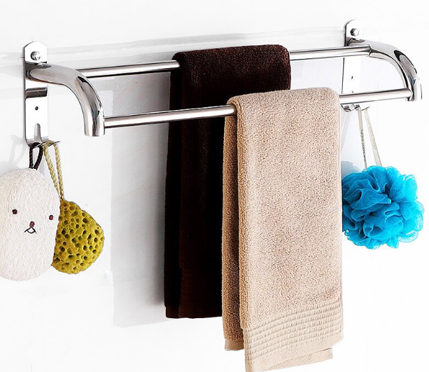 High Quality SUS304 Stainless Steel Bath Towel Bar Wall Mounted Towels Rack Shelf With Hooks For Bathroom Kitchen