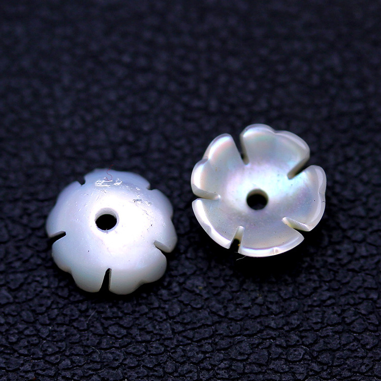 China Wholesale Fashion Jewelry Drill Hole White Mother of Pearl Shell Carved 6.50MM Flower Gemstone Beads for Bracelet Making