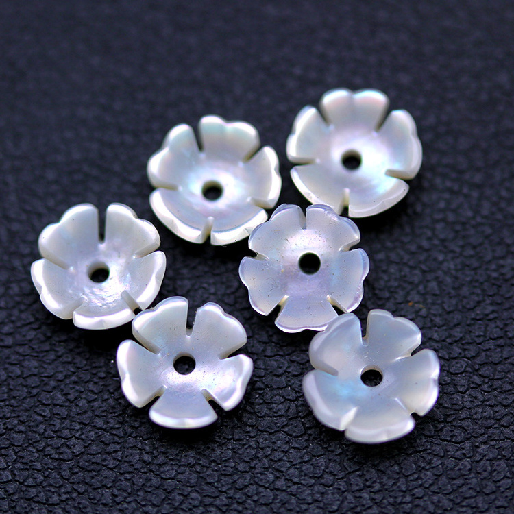 China Wholesale Fashion Jewelry Drill Hole White Mother of Pearl Shell Carved 6.50MM Flower Gemstone Beads for Bracelet Making