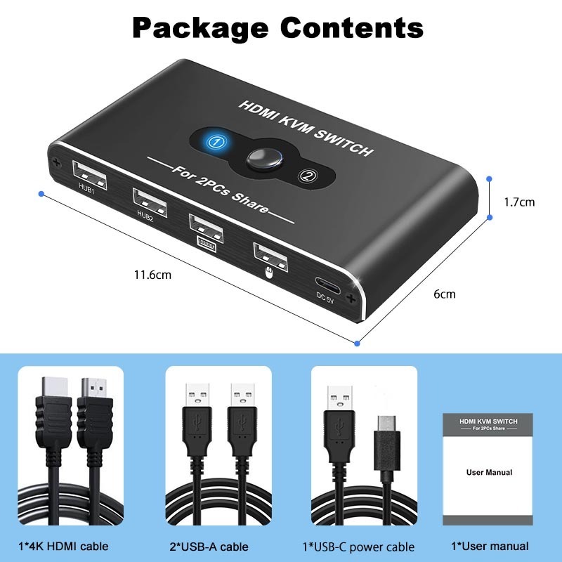 Top quality USB KVM Switch 4 Port Box USB and HDMI Switch for 2 Computers Share Keyboard Mouse Printer and one HD Monitor